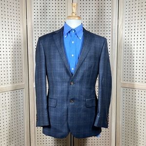 JOS A. Bank Reserve Sport Coat Mens 41R Navy Windowpane Cashmere Tailored Blazer